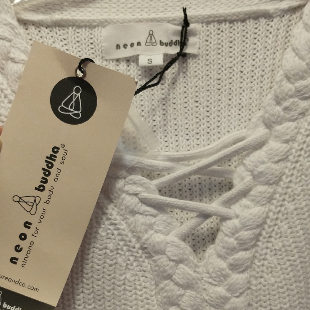 Neon Buddha White Cotton Sweater